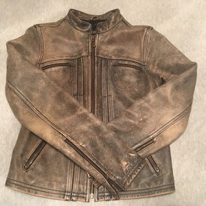 Tan distressed leather jacket